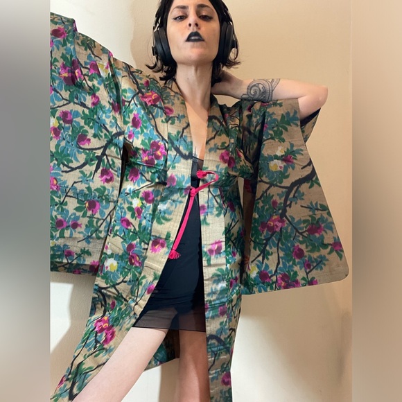 Floral gauze semi transparent sha silk vintage kimono Haori coat robe usomono - Picture 9 of 10